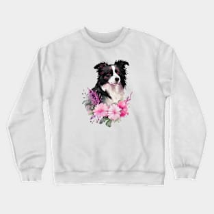 Border collie dog with flowers Crewneck Sweatshirt